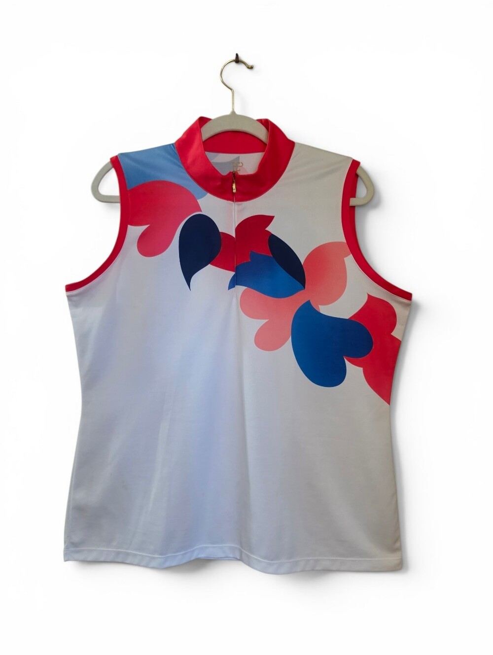 EP New York Sleeveless Quarter Zip Golf Polo Top White Red Blue Floral Size XL